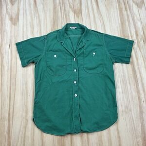 True Vintage 60s 70s Ship N Shore Women's Short Sleeve Button Shirt Green RARE